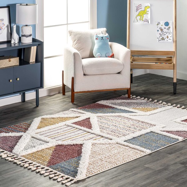 Nuloom Gillian Mosaic High/Low Kids Tassel Area Rug 7ft 10in x 10ft - OZOT11A-8010