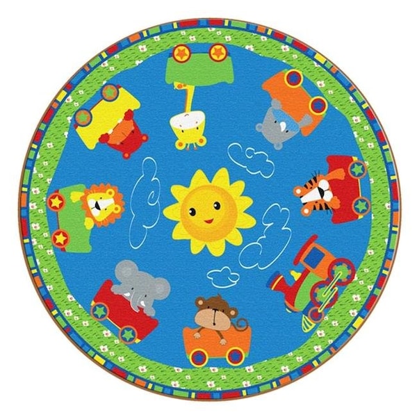 Flagship Carpets Flagship Carpets CE420- 73W Round Cutie Train Nursery School Rug; 5 ft. - CE420- 73W
