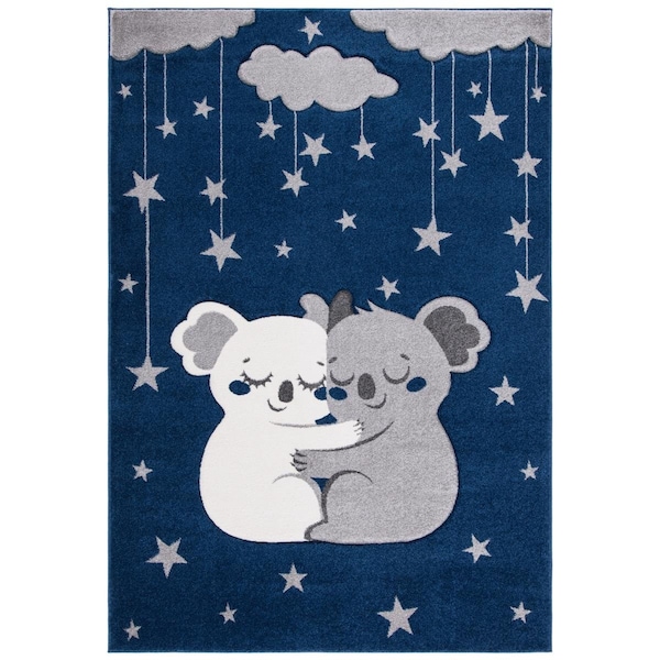 Flowers First 3 ft.-3 in. x 5 ft.-3 in. Carousel Kids & Youth Rectangle Rug, Navy & Grey - FL1868085