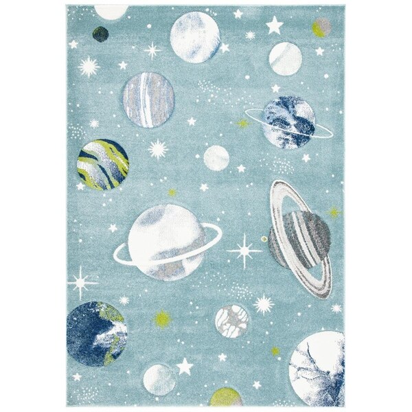Flowers First 2 x 8 ft. Carousel Kids Contemporary Runner Rug Teal & Ivory - FL2115177