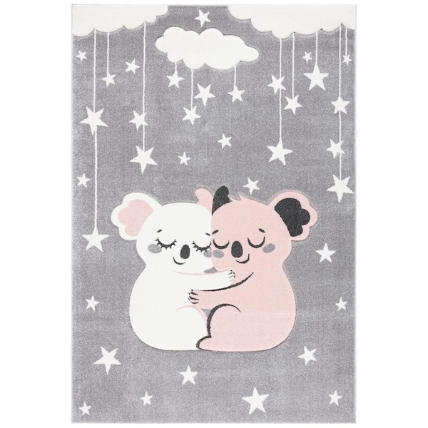Flowers First 2 x 8 ft. Carousel Kids & Youth Runner Rug Grey & Ivory - FL1868082