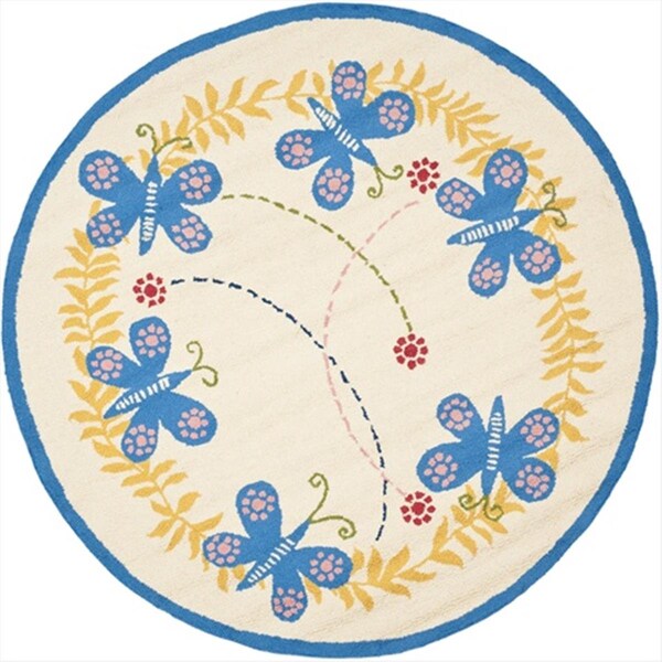 Safavieh 4 x 4 ft. Round Novelty Kids Ivory and Blue Hand Tufted Rug - SFK390A-4R