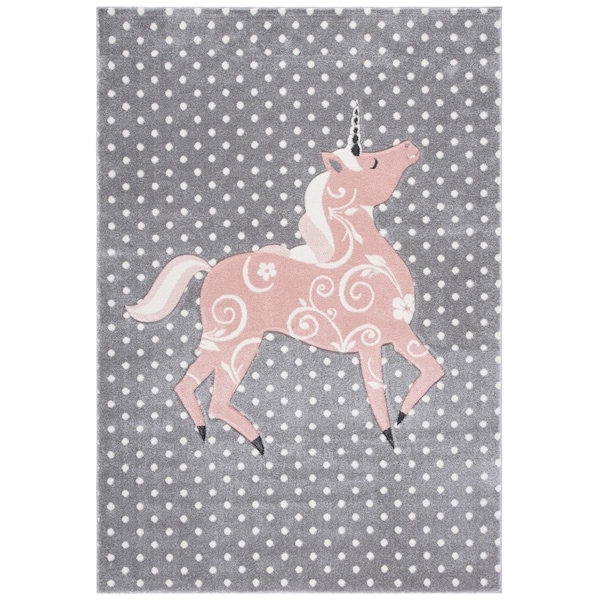 Flowers First 4 x 6 ft. Carousel Kids & Youth Rectangle Rug, Grey, Ivory & Pink - FL1872653
