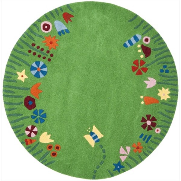 Safavieh 4 x 4 ft. Round Novelty Kids Green and Multicolor Hand Tufted Rug - SFK751A-4R