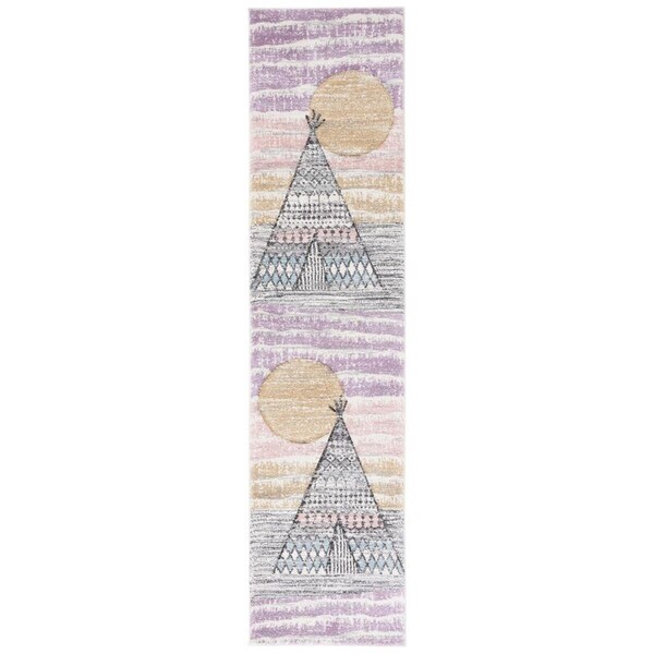 Safavieh 2 x 8 ft. Carousel Kids 100 Power Loomed Runner Area Rug Grey & Pink - CRK117F-28