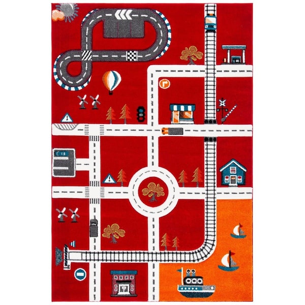 Flowers First 2 x 3 ft. Carousel Kids & Youth Rectangle Rug, Red & Ivory - FL1868078