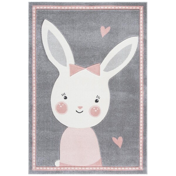 Flowers First 6 ft.-7 in. x 9 ft. Carousel Kids & Youth Power Loomed Rectangle Rug, Grey & Ivory - FL2149426