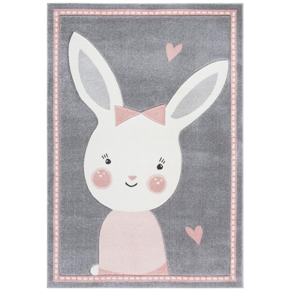 Flowers First 2 x 8 ft. Carousel Kids & Youth Runner Power Loomed Rug Grey & Ivory - FL1881695