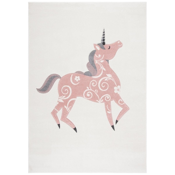 Flowers First 4 x 6 ft. Carousel Kids & Youth Rectangle Power Loomed Rug, Ivory & Pink - FL1881686
