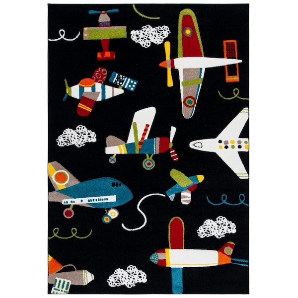 Flowers First 2 x 8 ft. Carousel Kids & Youth Runner Power Loomed Rug Black & Ivory - FL2115184