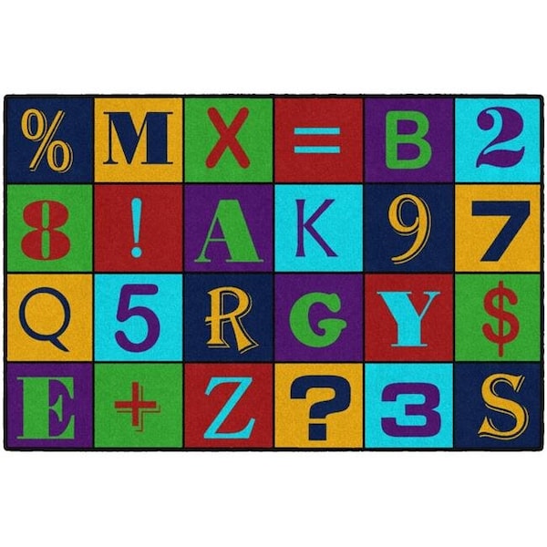 Flagship Carpets Flagship Carpets CE482-22W 4 x 6 Alphabet Number Jumble Rug - Rectangle - CE482-22W