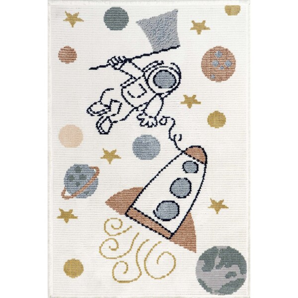 Nuloom Caree Astronaut Kids Fringe Area Rug 4ft x 6ft - KKPL05A-406