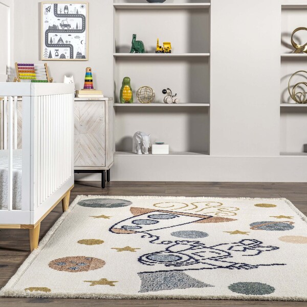 Nuloom Caree Astronaut Kids Fringe Area Rug 4ft x 6ft - KKPL05A-406