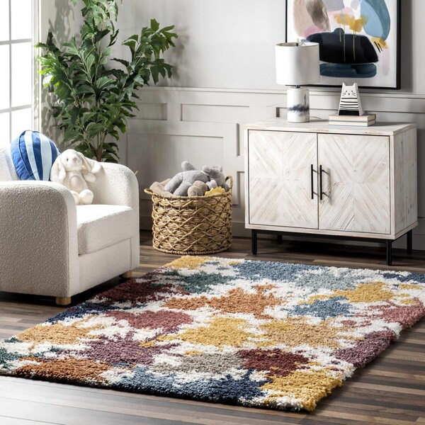 Nuloom Queenie Colorful Splatter Kids Shag Area Rug 8ft x 10ft - OZCD07A-8010
