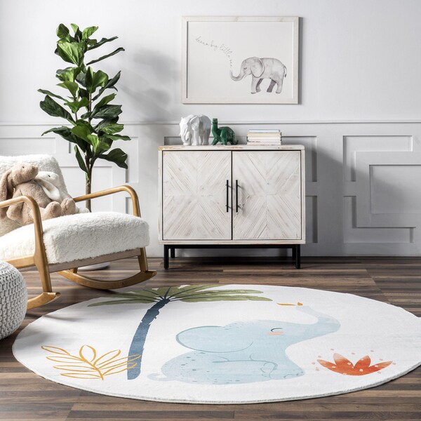 Nuloom Elain Cheerful Elephant Machine Washable Kids Area Rug 6ft - HJCL18A-R606
