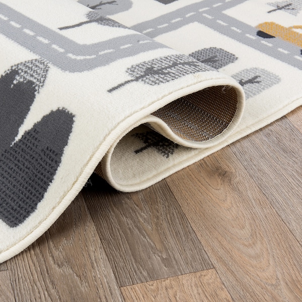 World Rug Gallery Kids Play Road Rug Interactive Cityscape for Cars and Toys Indoor Soft Area Rug 5' x 7' Cream - 3014CREAM5X7