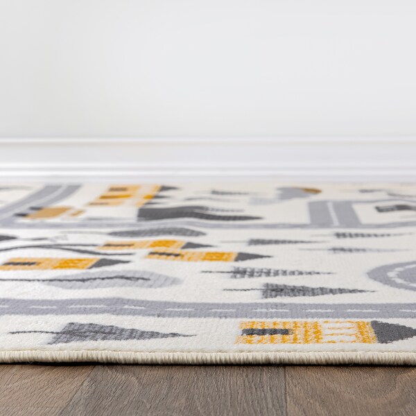 World Rug Gallery Kids Play Road Rug Interactive Cityscape for Cars and Toys Indoor Soft Area Rug 5' x 7' Cream - 3014CREAM5X7