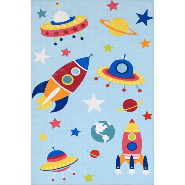 Nuloom Eddie Outer Space Machine Washable Kids Area Rug 4ft x 6ft - BIRV92A-406