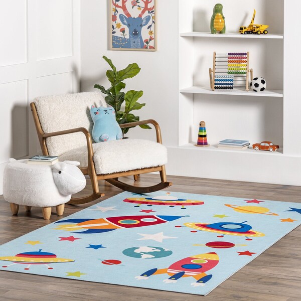 Nuloom Eddie Outer Space Machine Washable Kids Area Rug 4ft x 6ft - BIRV92A-406