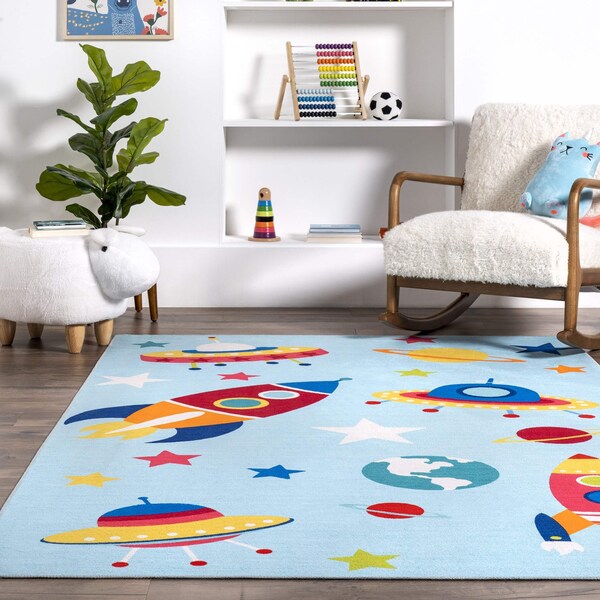 Nuloom Eddie Outer Space Machine Washable Kids Area Rug 4ft x 6ft - BIRV92A-406
