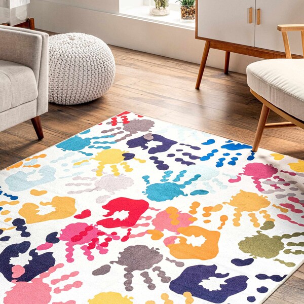 Nuloom Pinkie Machine Washable Handprint Kids Area Rug 4ft x 6ft - HJAU36A-406