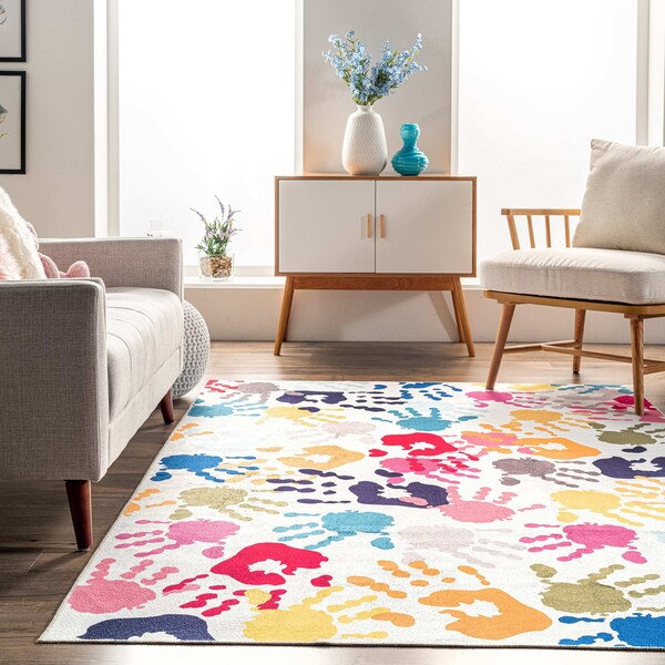 Nuloom Pinkie Machine Washable Handprint Kids Area Rug 4ft x 6ft - HJAU36A-406