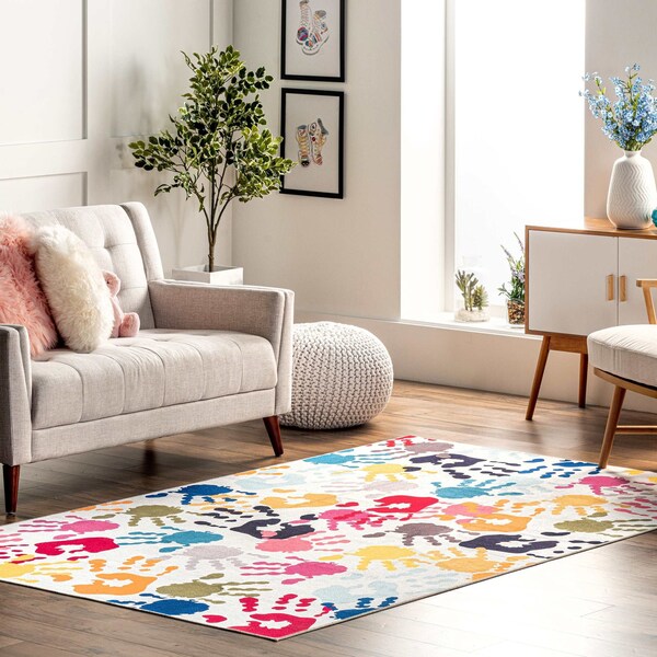 Nuloom Pinkie Machine Washable Handprint Kids Area Rug 4ft x 6ft - HJAU36A-406