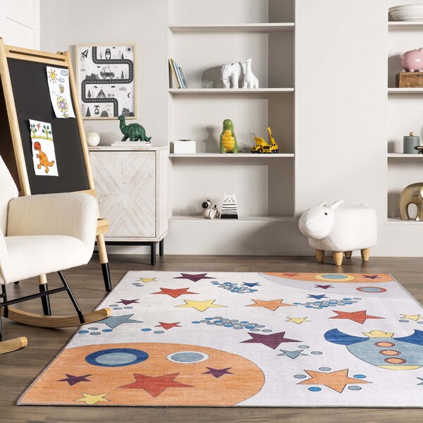 Nuloom Leonie Outer Space Machine Washable Kids Area Rug 7ft 3in x 9ft - KFFX07A-709