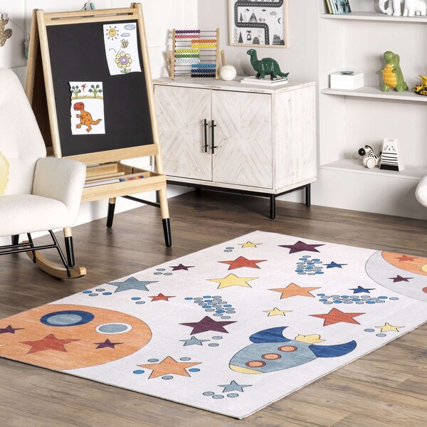 Nuloom Leonie Outer Space Machine Washable Kids Area Rug 7ft 3in x 9ft - KFFX07A-709