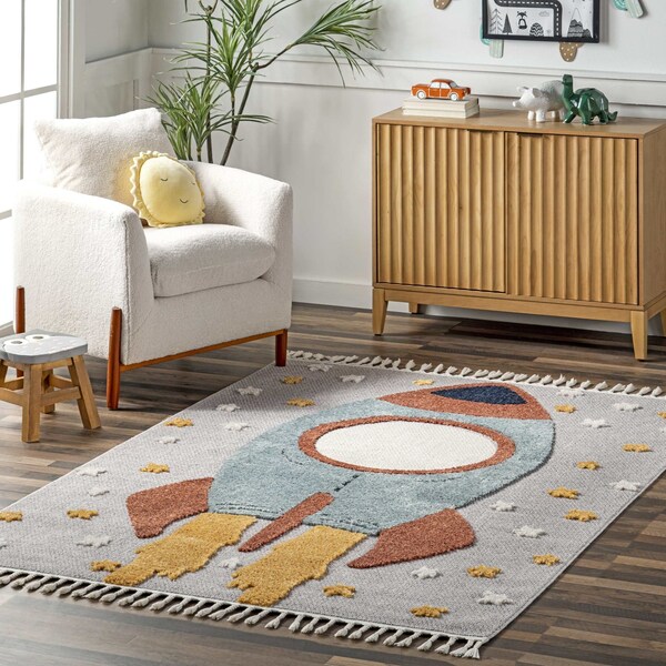 Nuloom Journee Rocket Ship High-Low Kids Tasseled Area Rug 3ft x 5ft - KKLR38A-305