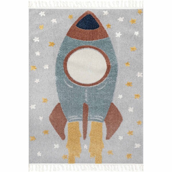 Nuloom Journee Rocket Ship High-Low Kids Tasseled Area Rug 3ft x 5ft - KKLR38A-305