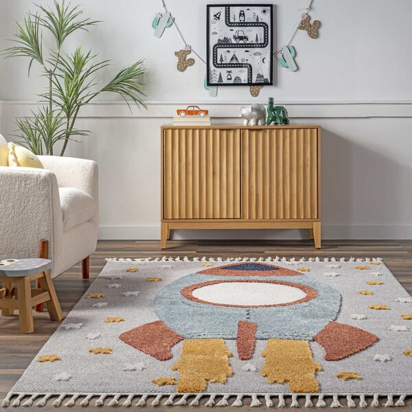 Nuloom Journee Rocket Ship High-Low Kids Tasseled Area Rug 3ft x 5ft - KKLR38A-305