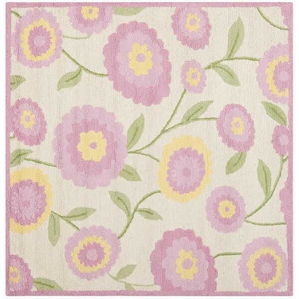 Safavieh 5 x 5 ft. Square Novelty Kids Ivory and Pink Hand Tufted Rug - SFK355A-5SQ