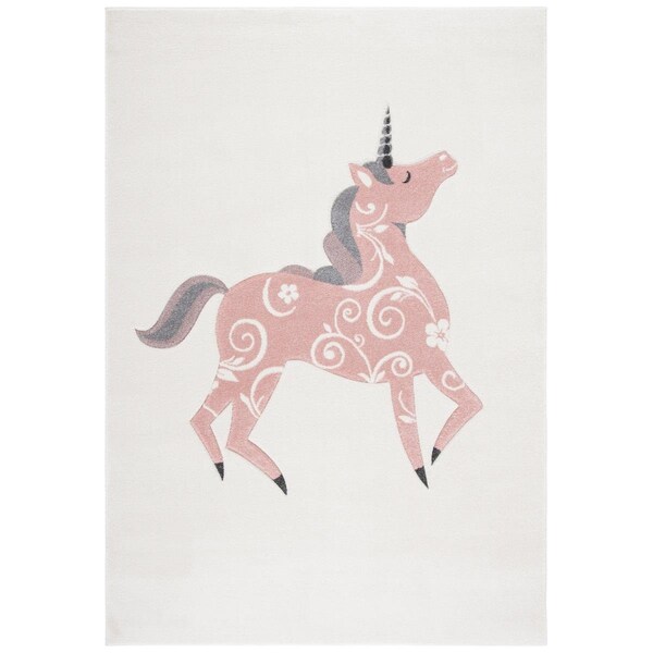 Flowers First 6 ft.-7 in. x 9 ft. Carousel Kids & Youth Rectangle Power Loomed Rug, Ivory & Pink - FL2149420