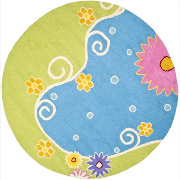 Safavieh 6 x 6 ft. Round Novelty Kids Blue and Green Hand Tufted Rug - SFK383A-6R