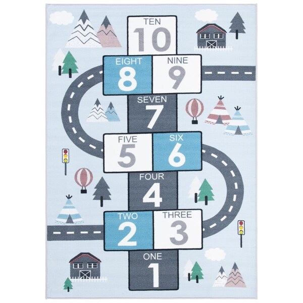 Safavieh 3 ft. 3 in. x 5 ft. 3 in. Kids Playhouse Youth Power Loomed Rectangle Rug, Gray & Blue - KPH226F-3