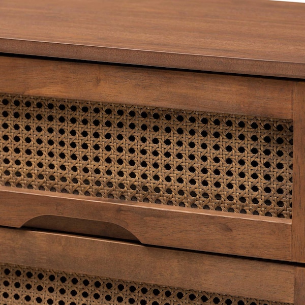 Baxton Studio Barrett Mid-Century Walnut Brown Finished Wood and Synthetic Rattan 6-Drawer Dresser - 192-11300-ZORO