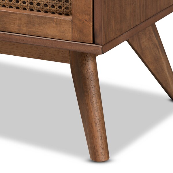 Baxton Studio Barrett Mid-Century Walnut Brown Finished Wood and Synthetic Rattan 6-Drawer Dresser - 192-11300-ZORO