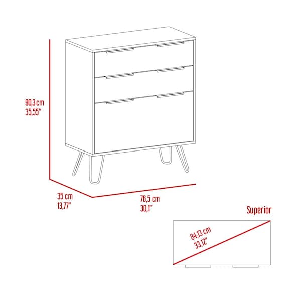 Tuhome Augusta Dresser, Hairpin Legs, Three Drawers, Superior Top, Light Oak - CLD7037