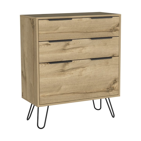 Tuhome Augusta Dresser, Hairpin Legs, Three Drawers, Superior Top, Light Oak - CLD7037