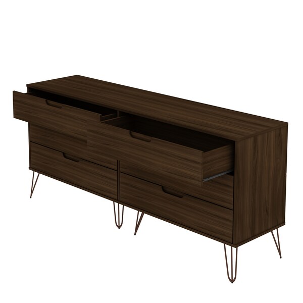 Manhattan Comfort Rockefeller 6-Drawer Double Low Dresser in Brown - 155GMC5