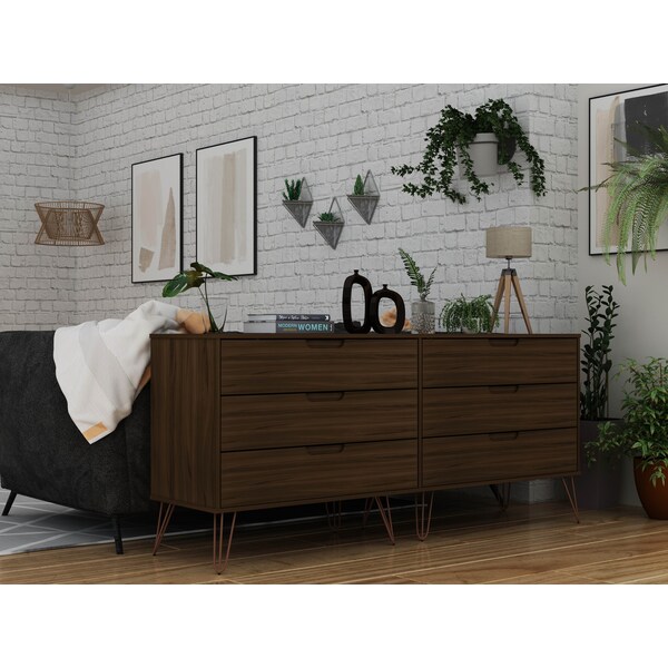Manhattan Comfort Rockefeller 6-Drawer Double Low Dresser in Brown - 155GMC5
