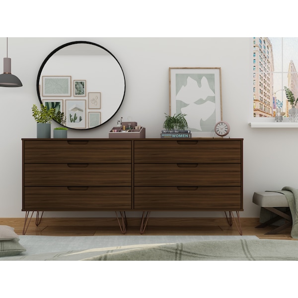 Manhattan Comfort Rockefeller 6-Drawer Double Low Dresser in Brown - 155GMC5