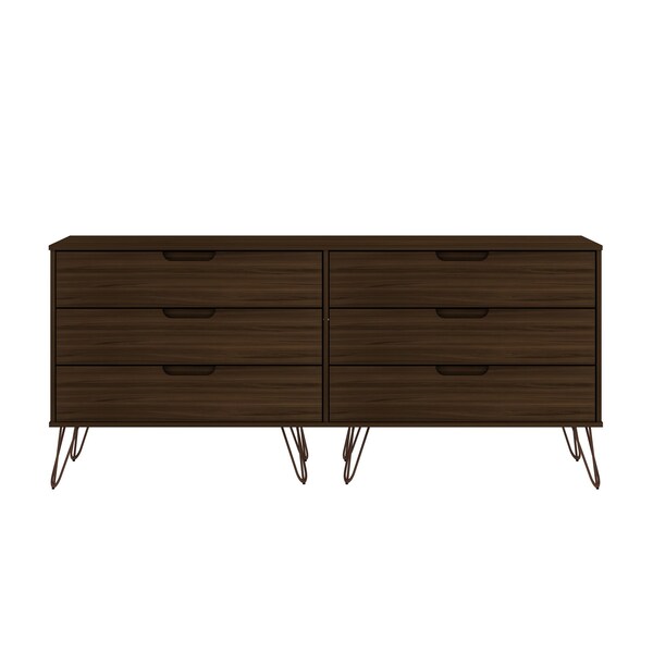 Manhattan Comfort Rockefeller 6-Drawer Double Low Dresser in Brown - 155GMC5