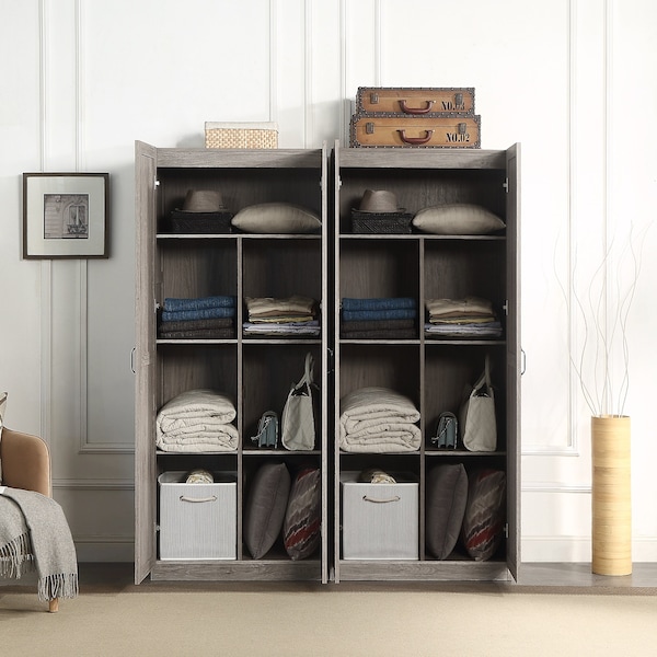 Manhattan Comfort Hopkins Storage Closet 2.0 in Grey - Set of 2 - 2-2GLF-GY