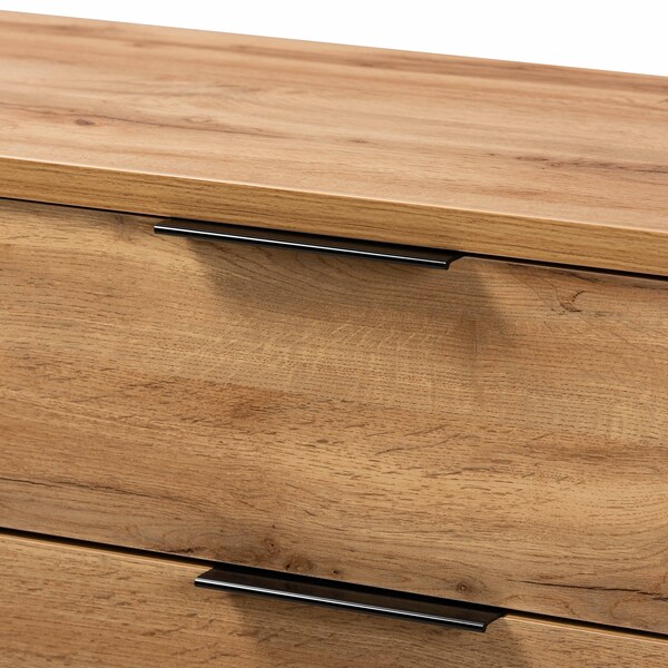 Baxton Studio Franklin Modern and Contemporary Oak Finished Wood and Black Finished Metal 5-Drawer Bedroom Chest - 180-13827-ZORO