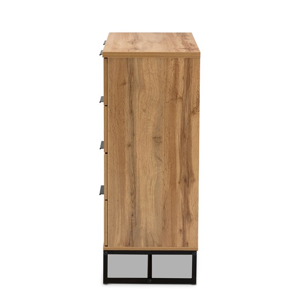 Baxton Studio Franklin Modern and Contemporary Oak Finished Wood and Black Finished Metal 5-Drawer Bedroom Chest - 180-13827-ZORO