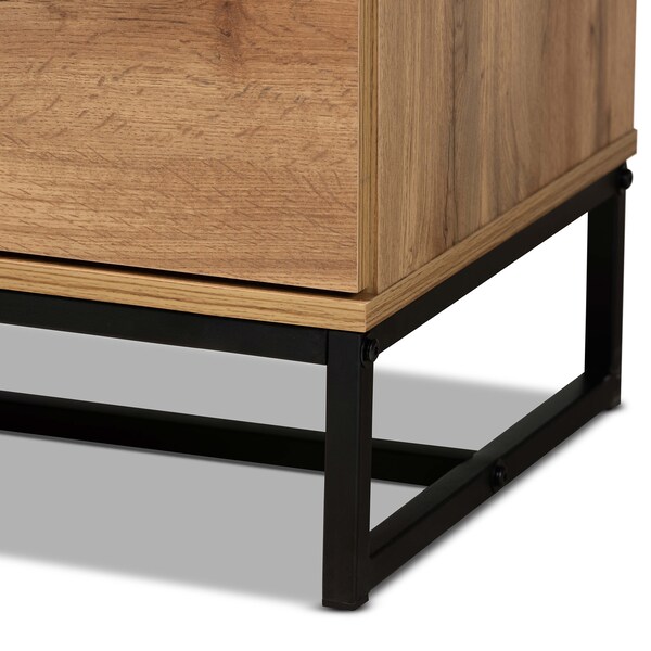 Baxton Studio Franklin Modern and Contemporary Oak Finished Wood and Black Finished Metal 5-Drawer Bedroom Chest - 180-13827-ZORO