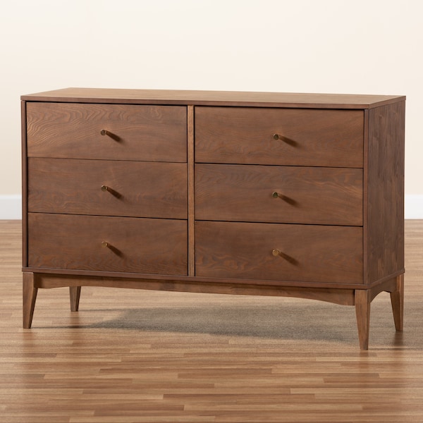 Baxton Studio Landis Mid-Century Ash Walnut Finished Wood 6-Drawer Dresser - 193-11303-ZORO