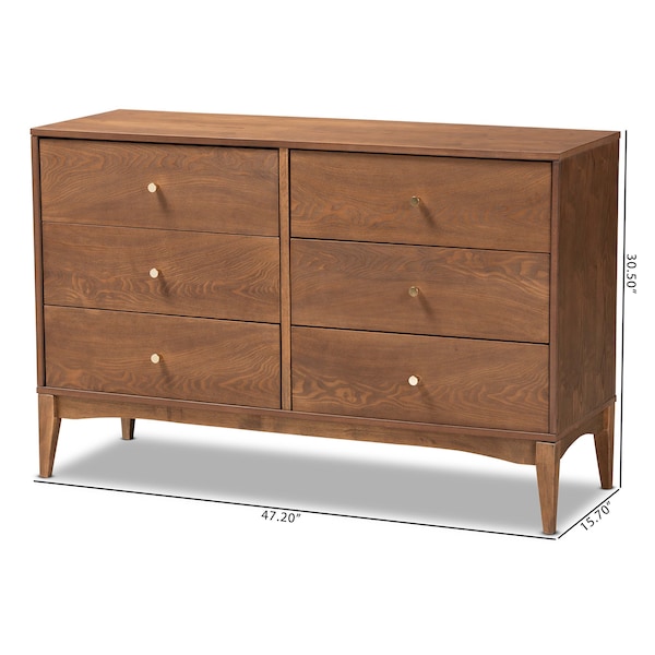 Baxton Studio Landis Mid-Century Ash Walnut Finished Wood 6-Drawer Dresser - 193-11303-ZORO
